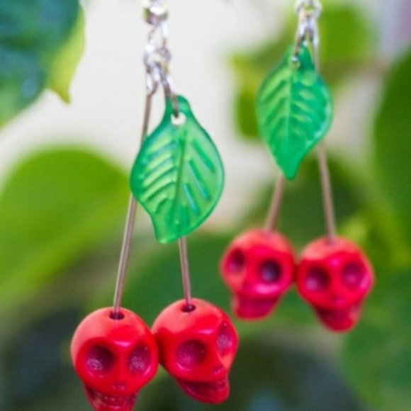 Kreepsville 666 Jewelry - Kreepsville 666 Cherry Skull Dangle Earrings